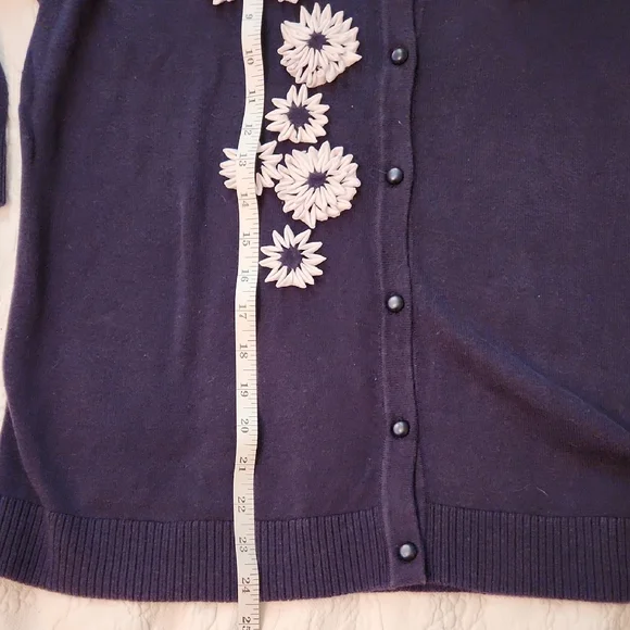 Christopher & Banks Navy Blue Cardigan with White Floral Accents - Picture 7 of 9